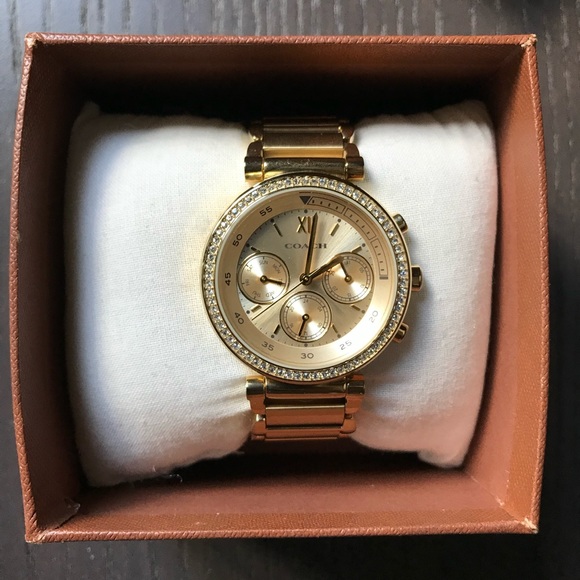 Coach Gold Plated Watch Bracelet 30mm Dial with Silver Zircons - Picture 2 of 3